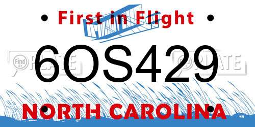 6OS429 North Carolina License Plate