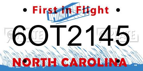 6OT2145 North Carolina License Plate