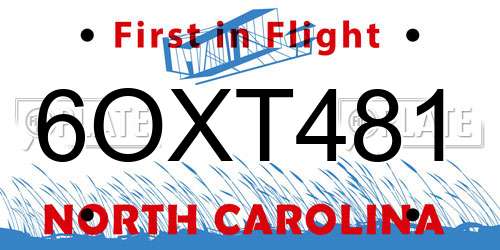 6OXT481 North Carolina License Plate