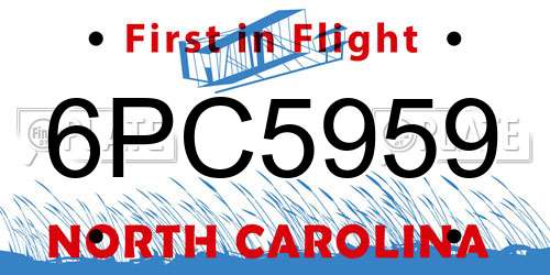 6PC5959 North Carolina License Plate