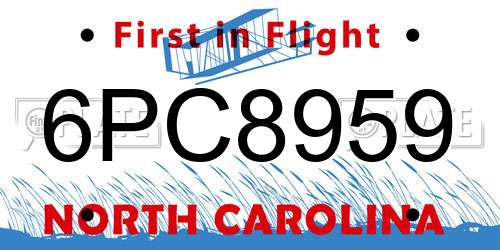6PC8959 North Carolina License Plate