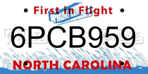6PCB959 North Carolina License Plate