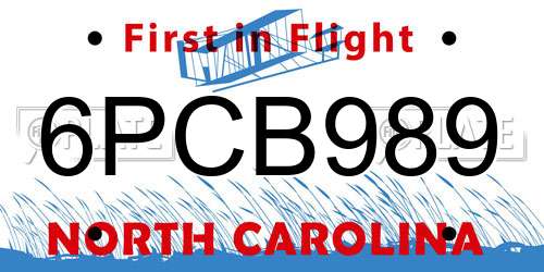 6PCB989 North Carolina License Plate