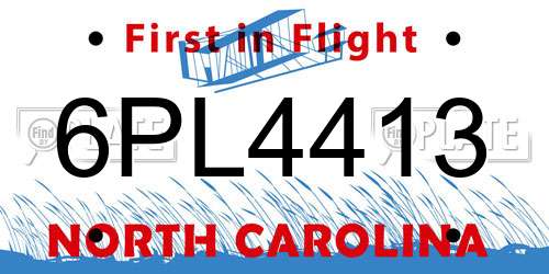6PL4413 North Carolina License Plate