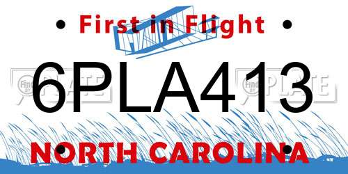 6PLA413 North Carolina License Plate