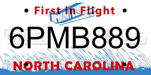 6PMB889 North Carolina License Plate