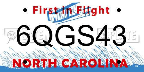 6QGS43 North Carolina License Plate