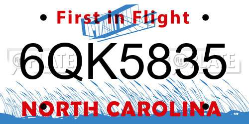 6QK5835 North Carolina License Plate