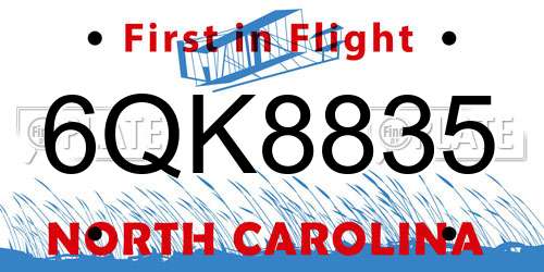 6QK8835 North Carolina License Plate