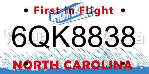 6QK8838 North Carolina License Plate