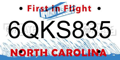 6QKS835 North Carolina License Plate