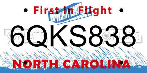 6QKS838 North Carolina License Plate
