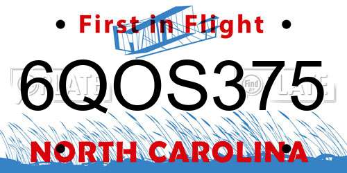 6QOS375 North Carolina License Plate