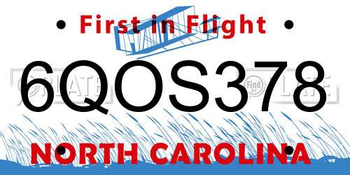 6QOS378 North Carolina License Plate