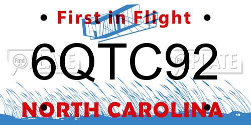 6QTC92 North Carolina License Plate