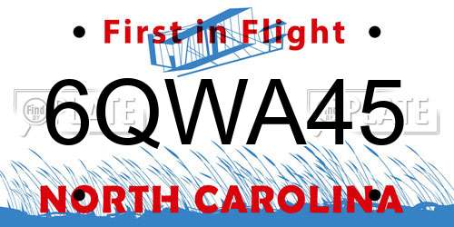 6QWA45 North Carolina License Plate