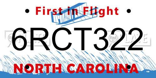 6RCT322 North Carolina License Plate
