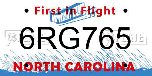 6RG765 North Carolina License Plate