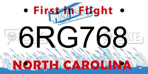 6RG768 North Carolina License Plate
