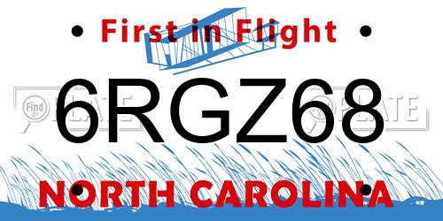 6RGZ68 North Carolina License Plate