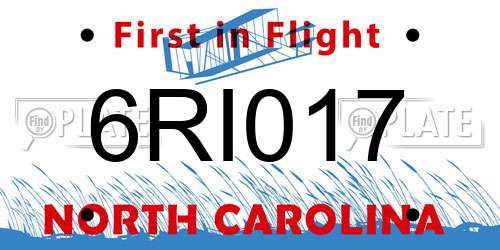 6RI017 North Carolina License Plate