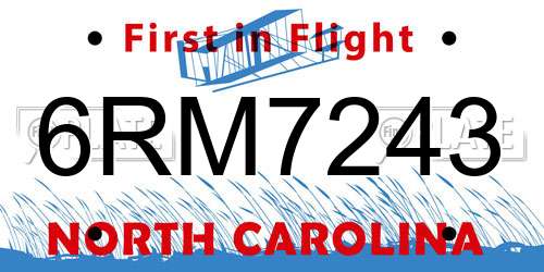 6RM7243 North Carolina License Plate