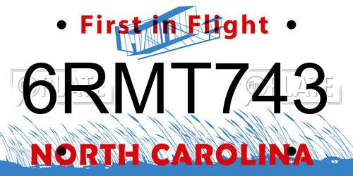6RMT743 North Carolina License Plate