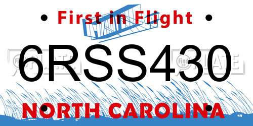 6RSS430 North Carolina License Plate