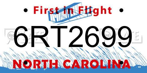 6RT2699 North Carolina License Plate