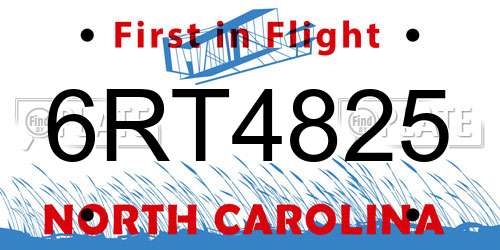 6RT4825 North Carolina License Plate