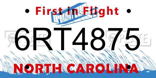 6RT4875 North Carolina License Plate