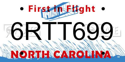 6RTT699 North Carolina License Plate