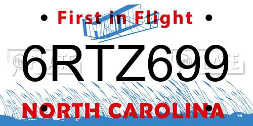 6RTZ699 North Carolina License Plate