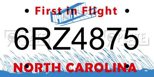 6RZ4875 North Carolina License Plate