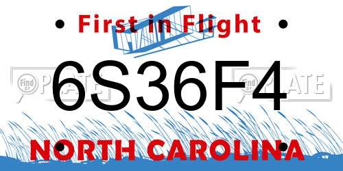 6S36F4 North Carolina License Plate