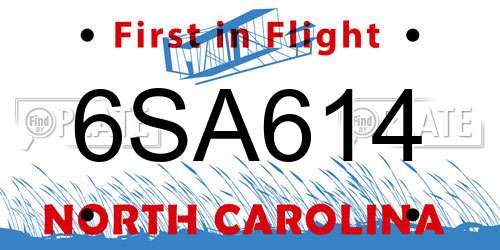 6SA614 North Carolina License Plate