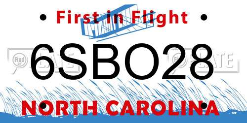 6SBO28 North Carolina License Plate