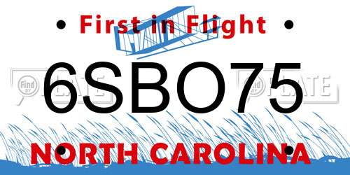 6SBO75 North Carolina License Plate