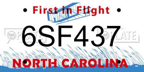 6SF437 North Carolina License Plate