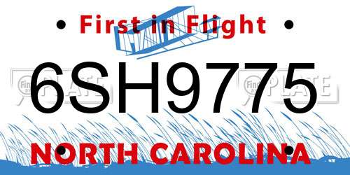 6SH9775 North Carolina License Plate