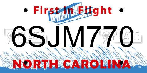 6SJM770 North Carolina License Plate