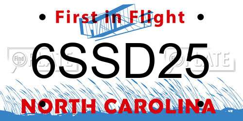 6SSD25 North Carolina License Plate