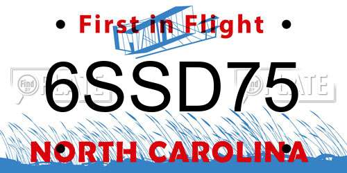 6SSD75 North Carolina License Plate
