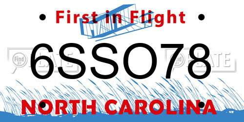6SSO78 North Carolina License Plate