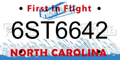 6ST6642 North Carolina License Plate