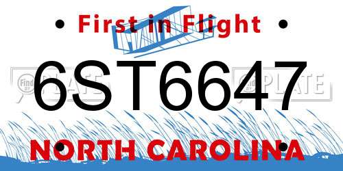 6ST6647 North Carolina License Plate
