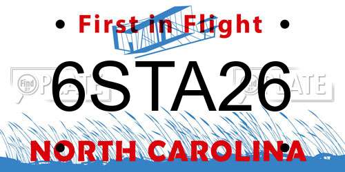 6STA26 North Carolina License Plate