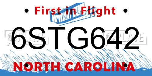 6STG642 North Carolina License Plate