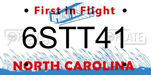 6STT41 North Carolina License Plate