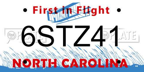 6STZ41 North Carolina License Plate